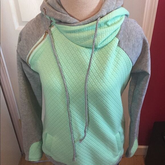 Mint green & grey double hoodie sz M - Picture 1 of 4